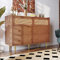 Sweiko Kommode mit 6 Schubladen, Rattan Sideboard mit goldenen Metallbeinen Schubladenkommode Holz Mehrzweckschrank für Flur Schlafzimmer Wohnzimmer Badezimmer Kinderzimmer als Sideboard Highboard