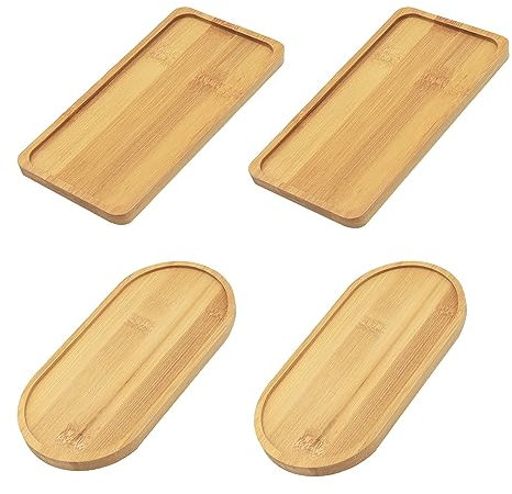 KtbeYTi 4 Pezzi 17.5 x 8.8 cm Vassoio di Bambù, Ovale Sottobicchiere Bamboo, rettangolari vassoio legno per Torte, Tazze, Caffè, Dessert
