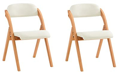 SoBuy Sillas Comedor Pack 2 Silla Plegable de Madera para Comedor y Cocina con Respaldo Cómodo y Asiento Acolchado, Ideal para Comedor, Cocina, Balcón u Oficina Blanco FST92-Wx2