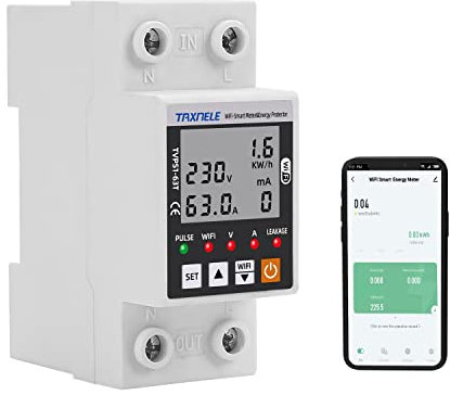 Contatore di energia intelligente Wi-Fi CA 63A 80-300V Protezione contro le perdite di terra intelligenti da sottotensione Relè Dispositivo Interruttore Energia 230V Smart Life APP (Nero)