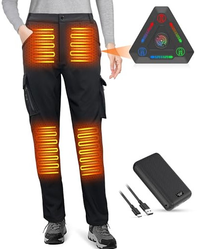 FERNIDA Heizhose für Damen, Softshell Heizhose mit 7,4-V-Akku Winterwarme Winddichte Outdoor Hose zum Wandern, Spazierengehen, Skifahren, Angeln und Arbeiten, 8 Beheizte Zonen, M
