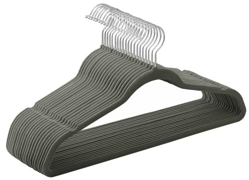 SONGMICS Grucce Appendiabiti in Velluto, 100 Pezzi, Salvaspazio e Antiscivolo, Gancio Girevole a 360°, Spesso 0,6 cm, Largo 41,5 cm, Cappotti Pantaloni, Grigio e Argento CRF026G100