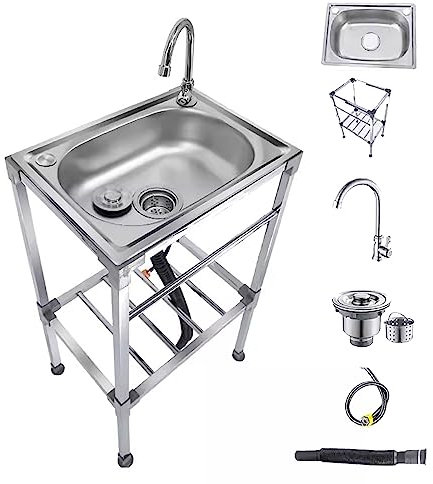 AMMOI Gewerbliche Spüle Mit Wasserhahn Und Halterung Spüle Campingküche Spülschrank Leicht Zu Installieren/reinigen Mobiles Spülbecken Für Wäsche Garage Garten Restaurant (Size : 48x35x83cm)