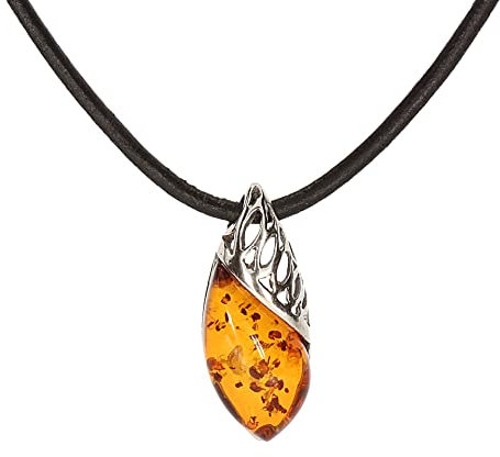 Artisana-Schmuck Pendentif en ambre moderne avec cordon en cuir et argent sterling 925/000, Argent sterling 925/000 Ambre de la Baltique, Ambre