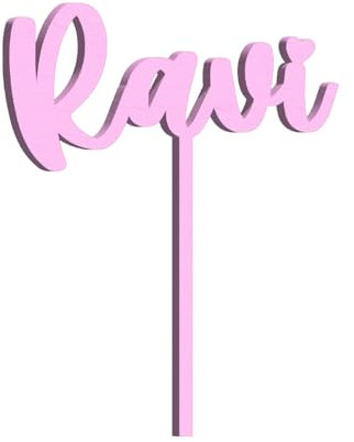 Cake Topper mit Wunschnamen personalisiert Torten Kuchen Deko Tortenstecker - aus Holz oder Acryl, superfeine hochwertige Gravur, Größe: 10 bis 25 cm (Birke Multiplex-rosa)