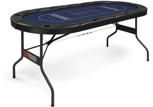 Bonnlo 8 Player Foldable Poker Table- Portable Casino Card Game Table for Blackjack, Texas Holdem With Stainless Steel Cup Holders & Padded Rails Fully Assembled