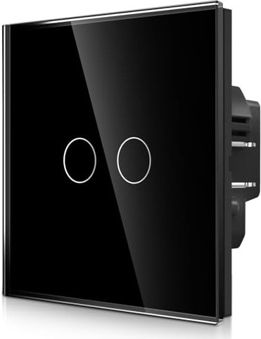 CNBINGO Interruptor de luz táctil con terminal enchufable, doble empotrado, 2 vías con LED de estado y panel de vidrio negro, 300 W