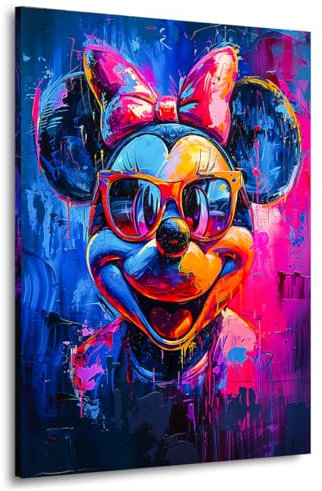 Kunstgestalten24 | Minnie Maus Abstrakt Comic Art Leinwand-Bild | Leinwandbild mit Echtholz-Keilrahmen | Wandbild Gemälde Kunst Art | Hochwertiger Kunstdruck | 30x40 mit 2cm Rahmentiefe