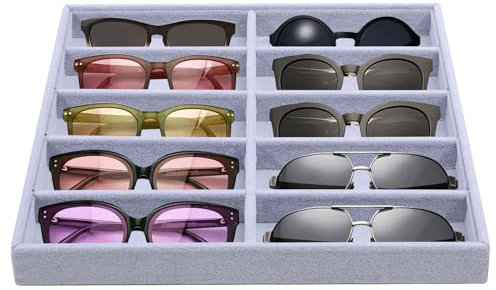 CHGCRAFT Sunglasses Storage Box Glasses Organizer Storage Tray Velvet 10 Slots Sunglasses Organizer Box Glasses Display Case Eyeglasses Watches Jewelry Display Organizer Tray Box for Men Women