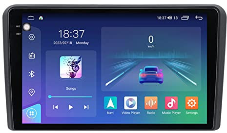 8-Kern-CPU Android 12 Auto-GPS-Navigationssystem für Audi RS3 Sportback A3 8P S3 2003 2004 2005 2006 2007–2012, 9/9,5 Zoll individueller Hintergrund-Radio-Player-Bildschirm