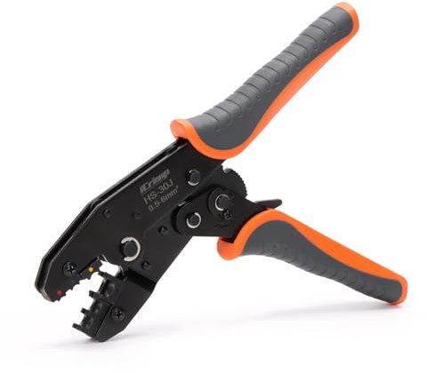 iCrimp Stoßverbinder Crimpzange für Isolierte Kabelschuhe, Krimpzange von 0,5-6 mm² Drahtklemmen-Crimper mit Ratschen, Crimpwerkzeug für Isolierte Steckverbinder Klemmen und Aderendhülsen.