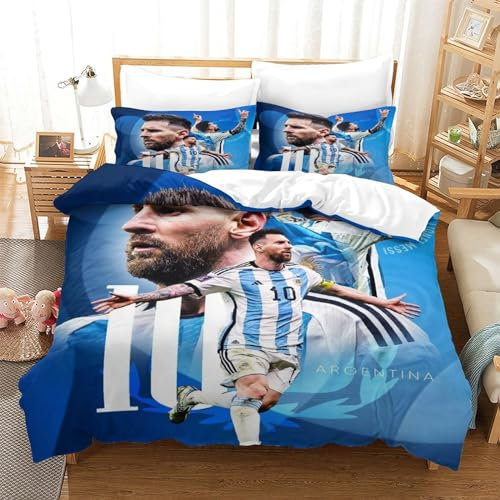 tanzhenning Lionel Messi Betten Set Für Kinder Erwachsene Mädchen Bettbezug Set Bettwäsche Set Für Schlafzimmer, Weiche Bequemer Single(140x200cm)
