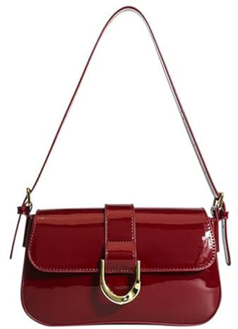 RuiDay Borsa Donna Retrò, Piccola Borsa a Tracolla Donna, Borsa Tracolla Donna PU Pelle, Borsetta Ragazza, Elegante Borsa Piccola in Pelle Verniciata, Con 2 Tracolla Regolabile (Rosso)