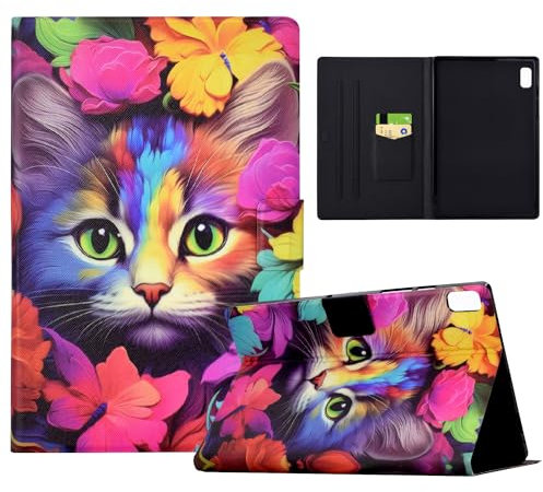 TEDTIKJT Funda Tablet para Lenovo Tab M9 9 Pulgadas 2022 PU Cuero Carcasa con Función Soporte y Ranura para Tarjetas para Lenovo Tab M9 Tablet Funda, Gato Rosa