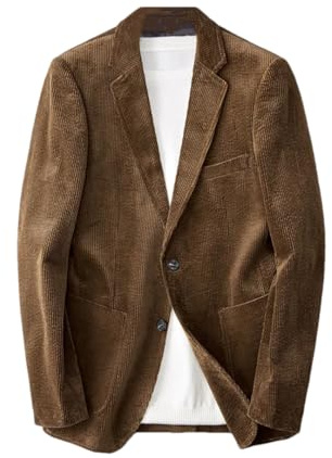 Costume en velours côtelé en coton épais pour homme, veste de costume unie à 2 boutons avec revers à encoche, blazers d'affaires, kaki, XL