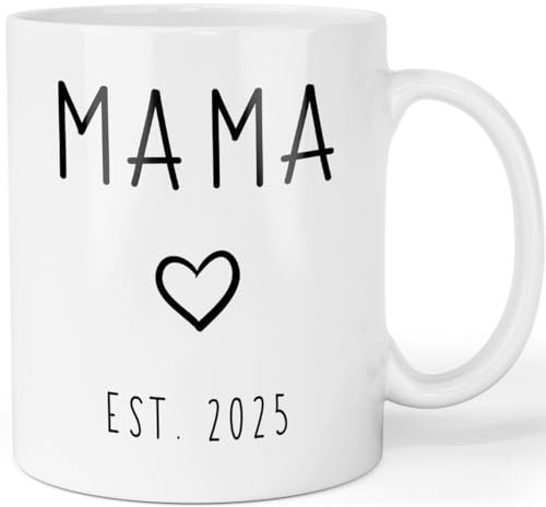 Tasse Schwangerschaft verkünden - Mama 2025 Tasse - beidseitig bedruckte Kaffeetasse - Geschenk werdende Mutter, Farbe: Weiß