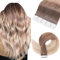 TESS Tape Extensions Echthaar 20 Stück, 35 cm #8T18P60 Balayage Hellbraun bis Goldblond und Weiß Blond, 50G/Pack Skin Weft Echthaar Extensions Tape 2.5g/stk Glatt Remy Haarverlängerung