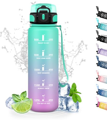 Botella Agua, 500ml Botella Agua Niños, Botella Reutilizable a Prueba de Fugas, Cantimplora Infantil con Filtro, Fácil de Limpiar, Botella de Agua para la Escuela, Oficina, Viajar, Gimnasio, Rosa-Cian