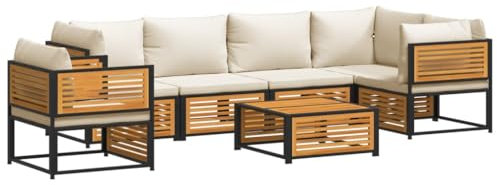 vidaXL Garten Sofa Garnitur 7-TLG., Gartenmöbel Set mit Kissen, Sitzgruppe für Garten Terrasse, Lounge Sitzgarnitur, Massivholz Akazie