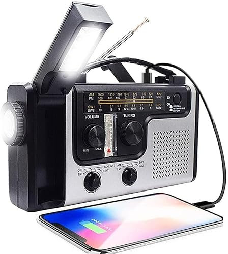 YQYBF Radio d'urgence, Radio d'urgence météo Rechargeable Radio Multifonction Dynamo à manivelle Solaire avec Lampe de Poche LED, Lecture