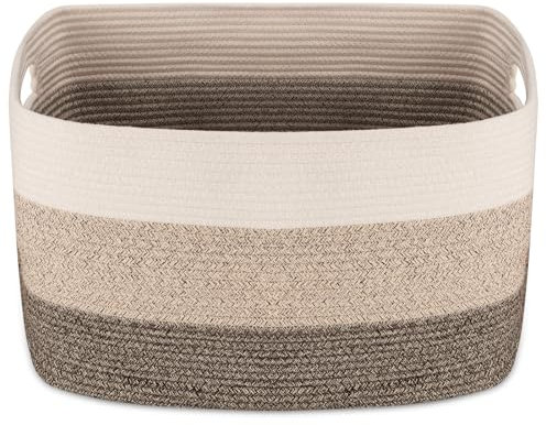Rieeyrslza Grand Rectangle Corbeille à Linge en Coton Tissé 72L Pliable Paniers de Rangement Tissés Avec Poignées, Panier à Linge Carré, Peut être Placé Couvertures et Oreillers(Dégradé Jaune)