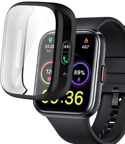 smaate 208PCS12B Uhrenhüllen kompatibel mit ID208 Plus 4,6 cm (1,8 Zoll) Enomir Fitpolo Quican Tensky Veryfit Smartwatch, TPU-Hülle mit Displayschutz, schützender Uhrengehäuse und Bildschirm, Schwarz