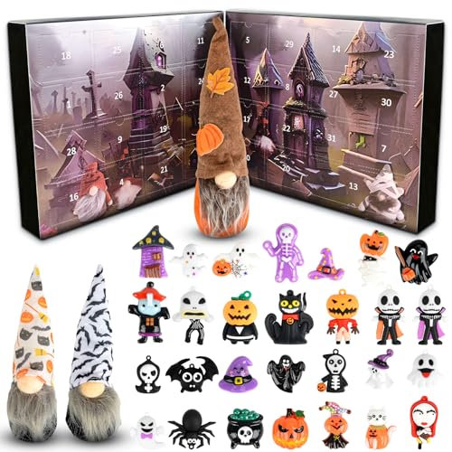 Halloween Adventskalender 2024, Zwerge Dekor Adventskalender, Halloween Weihnachts Countdown Kalender, Halloween Gnome Dekoration Sammlerstück Spielzeug Figuren Geschenk für Kinder Und Erwachsene
