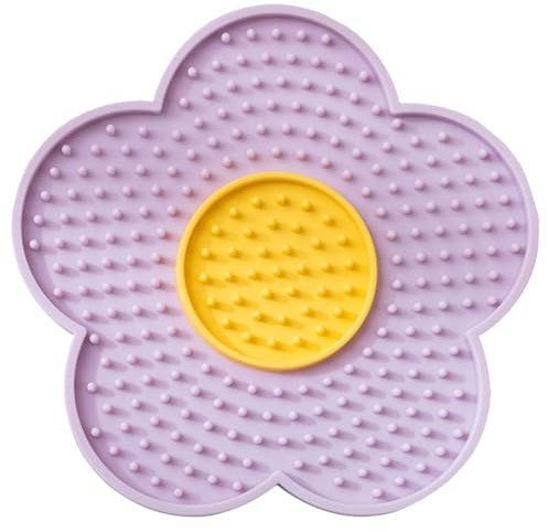 HUANGENG Katzen Leckpad mit Saugnäpfen Slow Feeders Leckmatte Blumenform Silikonpad mit Saugnäpfen Hund Leckmatte Silikon