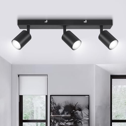 Ketom LED Deckenstrahler Schwarz, Deckenlampe 3 Flammig Schwenkbar, GU10 Küchenlampe Deckenleuchte Srahler, Modern Deckenspot Lampe für Küche, Wohnzimmer, Ohne Leuchtmittel