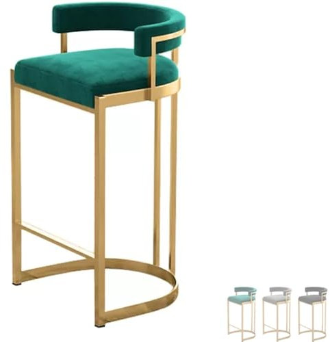 Moderner Barhocker aus Metall mit Rückenlehne, 66 cm, Barhocker für Küche, Bar, Esszimmer, Wohnzimmer, Grün, 65 cm