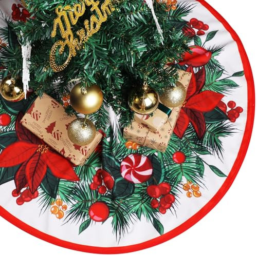 KIKISML Gonna Albero di Natale, Tappeto per Albero Di Natale per Albero di Natale, Tappetino Base per Albero di Natale, 120cm 48inch, Ghirlanda