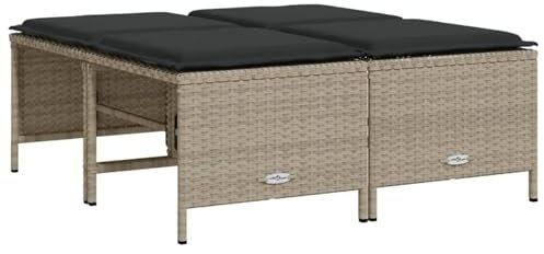 Tidyard Gartenhocker mit Kissen 4 STK.Sitzhocker mit Stahlrahmen,Fußhocker für Garten Terrasse,Hocker Gartenmöbel,Hellgrau Poly Rattan