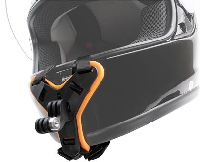 Reflex Camera Motorcycle Helmet Chin Mount with Adjustable Straps for GoPro Hero 13/12/11/10/9/8/7/6/5/4/3 & DJI Osmo & other Action Cameras w/Vibration Reduction - ORANGE