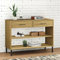 LVHUIDEH Konsolenschrank mit 2 Schubladen und 2 offene Fächer, Metallbeinen, Beistelltisch, Nachttisch, 98 x 35 x 70 cm, Industrieller Stil Flurschrank, Robust und Langlebig, Massivholz Kiefer