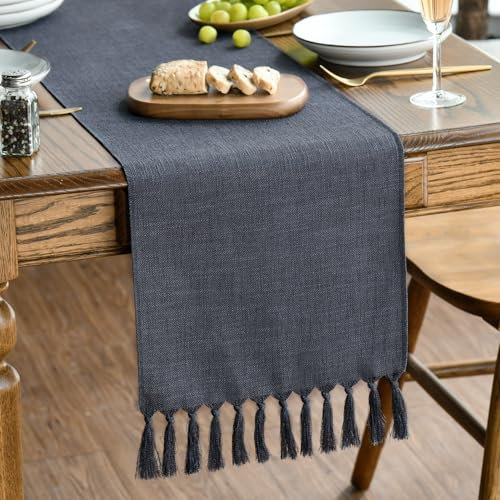 Artoid Mode Graphit Grau Landhausstil Quasten Tischläufer, Waschbar Küche Tisch Dekoration Party Geburtstag Hochzeit Dekor 33x243 cm