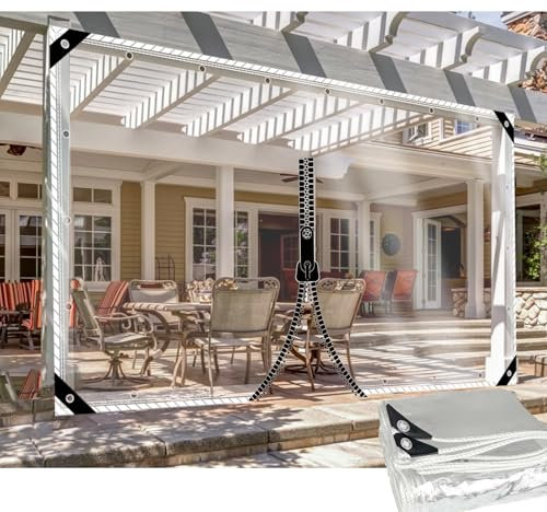 DGSFES Transparent Plane Abdeckplane mit ösen 2,4mx5m,0.5mm Terrassenplane Transparente Seitenplane mit 1 ReißVerschluss Zeltplane Wasserdicht für Balko Regenschutz Garten