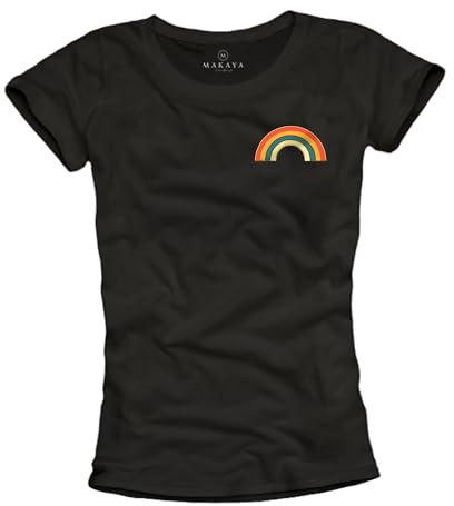 MAKAYA Damen T-Shirt Regenbogen mit Bunten Vintage Farben Rainbow Motiv Top Frauen