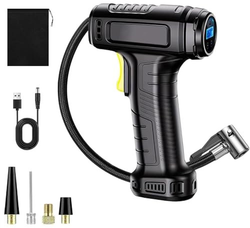 Compressore d'Aria per Pneumatici, gonfiatore di Pneumatici per Auto a Batteria 12V, Pompa per Pneumatici per Auto, gonfiatore di Pneumatici con spegnimento Automatico da 150 PSI, Luce LED e 4 ugelli
