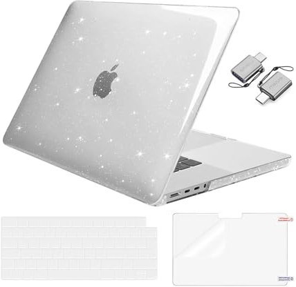 MOSISO Compatible with MacBook Pro 16 inch Case 2025 2024 2023 2022 2021 M4 M3 M2 M1 A3403 A3186 A2991 A2780 A2485 Max, Sparkly Glitter Hard Shell Case &Keyboard Cover&ScreenFilm&Type C, Transparent
