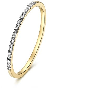 SUGARKITTEN LONDON Sterling Silver Half Eternity 1mm Pave Set CZ Stack Ring Wedding Ring Engagement Ring Rhodium/Rose Gold / 18K Gold