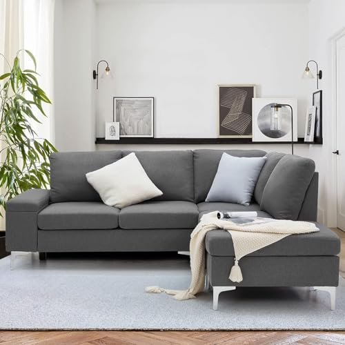 YODOLLA Corner Sofa with Storage, 217cm 4 Seater Corner Sofa Couch, L Shaped Modern 3 Seater + 2 Seater,Grey Sectional Sofa for Living Room (Right Hand Corner Sofa)