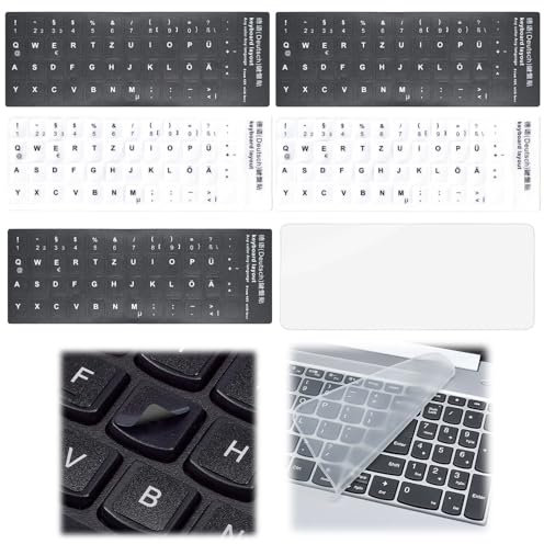 5 Stück Tastatur Aufkleber Sticker Deutsch,Aufkleber Tastatur Deutsch,mit Ultra Dünn Tastaturschutz,Für Laptop Tastaturen