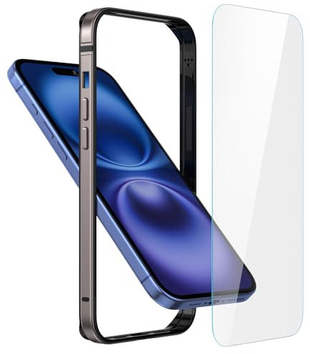 Metall Bumper Case für iPhone 16 Plus, Aluminium Rahmen Slim Case [weicher innerer Bumper] [erhöhter Randschutz] HD gehärtetes Glas Displayschutzfolie für iPhone 16 Plus 6.7 Zoll, Grau