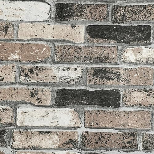 Snewvie Rustic Brown Brick Effect Wallpaper 3D Grey Brick Wall Effect Wall Paper Non-Woven Brick Pattern Vintage Slate for Bedroom Living Room Restaurant Cafe 950 * 53cm