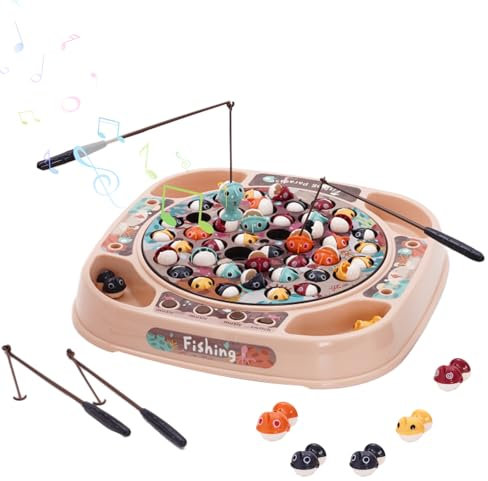 Fishing Game Kids Fishing Toy with Music and 45 Fishes 4 Fishing Poles Rotating Board Games Fish Catching Game Bath Toys Learning Educational Gift for Kids Boys Girls 3+ Pink