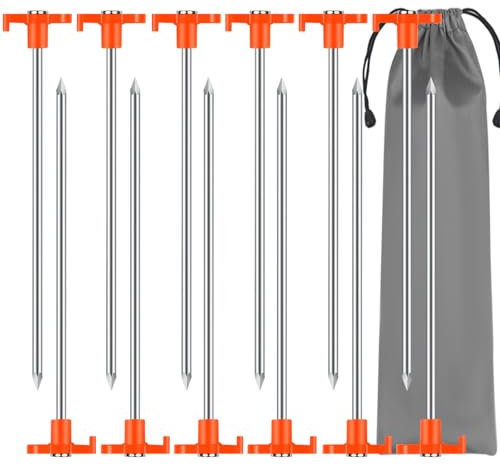 12 Piezas Piquetas Camping Suelo Duro, 20cm Piquetas Camping con Bolsa de Almacenamiento, Piquetas para Tiendas de Campaña, Lonas, Equipo de Camping y Uso Exterior, Naranja