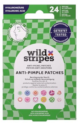 Wild Stripes - Anti-Pimple Patches Groovy Recover - Bunte Pickelpflaster mit Hydrokolloid & Hyaluronsäure für Tag- und Nachtpflege - Anti Pickel und Mitesser - Hautpflege für unreine Haut - 24 Stk