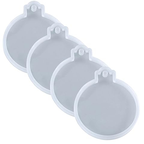 Veemoon Lot de 4 petits moules en silicone pour boules de Noël plates avec motif - Moules en silicone pour bijoux et pendentifs festifs - Antiadhésif et
