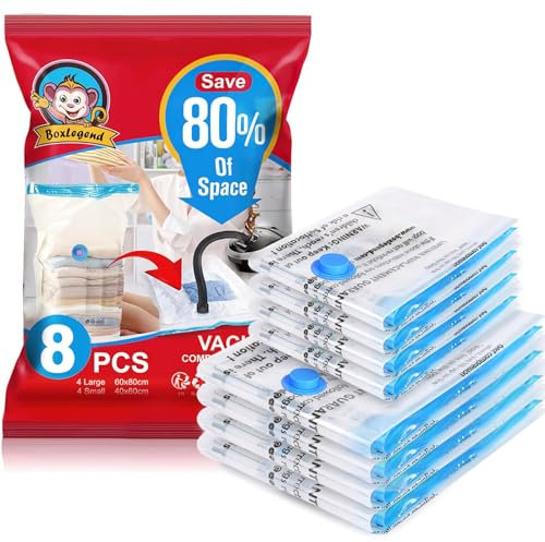 BoxLegend Vakuumbeutel für Kleidung 15 Stück (1XXL+2XL+5L+5M+2S) Vakuum Aufbewahrungsbeutel Kleiderbeutel Reise Komprimierung Spart Platz für Decken Bettdecken Bettwäsche Kissen, 1 Pumpe