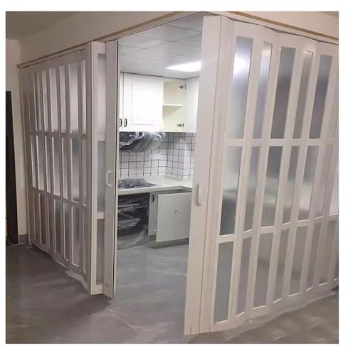 porte coulissante pliante Porte Pliante D'angle Double En PVC, Portillon Accordéon Rétractable Intérieur Pour Cuisine Ouverte, Porte Coulissante De Séparation Suspendue(180X180x203cm)